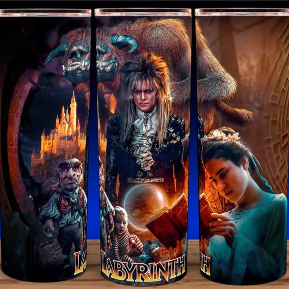 Glow in Dark  The Labyrinth 80s Classic Movie Jareth and Sarah in Forest Tumbler - Picture 2 of 4